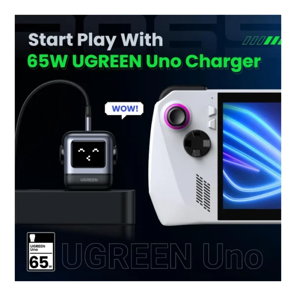 UGREEN Uno 65W — Cargador de 3 puertos GaN, carga rápida, 2 puertos USB-C, 1 puerto USB-A - Negro - Imagen 6