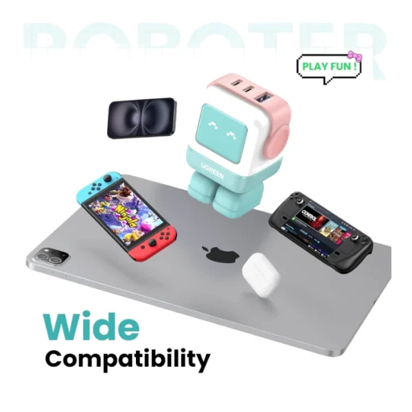 UGREEN Uno 65W — Cargador de 3 puertos GaN, carga rápida, 2 puertos USB-C, 1 puerto USB-A - Menta - Imagen 4