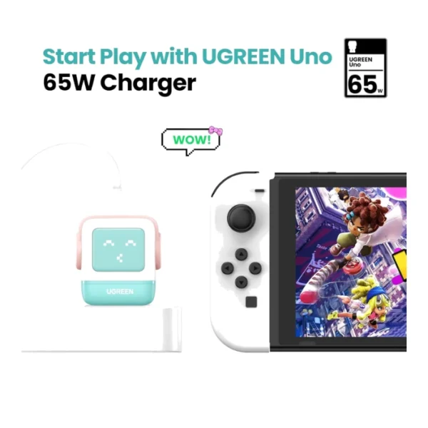 UGREEN Uno 65W — Cargador de 3 puertos GaN, carga rápida, 2 puertos USB-C, 1 puerto USB-A - Menta - Imagen 7