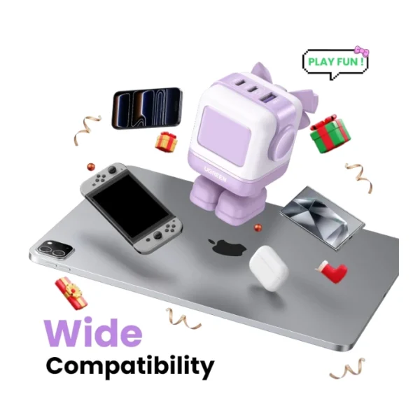 UGREEN Uno 65W — Cargador de 3 puertos GaN, carga rápida, 2 puertos USB-C, 1 puerto USB-A - Lila - Imagen 4