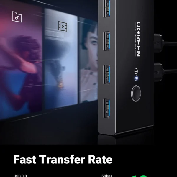 UGREEN US216 — Hub KVM, 2 entradas, 4 salidas USB-A, 6 puertos 480Mbps, incluye 2 cables USB-A 3.0, negro | 30768 - Imagen 3