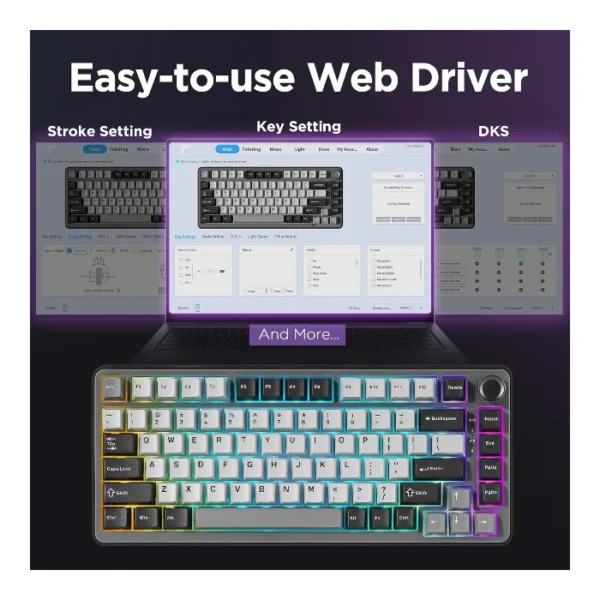 YUNZII RT75 — Teclado mecánico TKL con cable, RGB, interruptor magnético de efecto Hall, inglés, Magnetic Switch | RT75 - Imagen 7