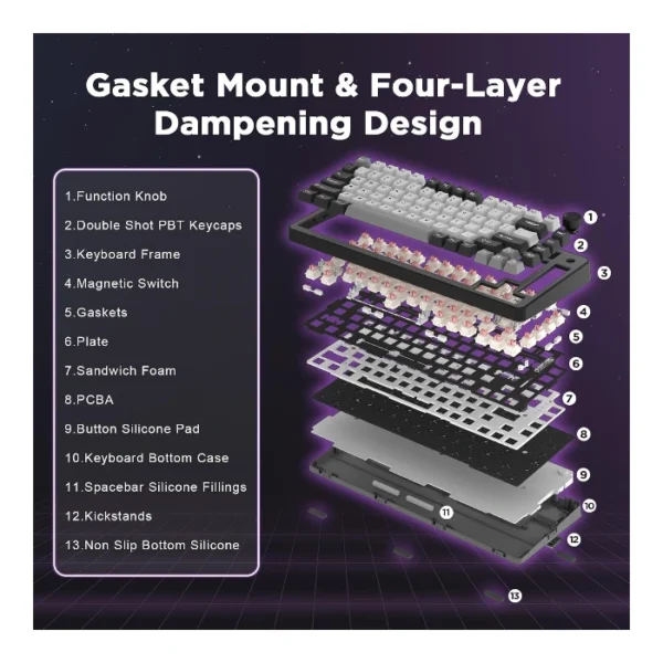 YUNZII RT75 — Teclado mecánico TKL con cable, RGB, interruptor magnético de efecto Hall, inglés, Magnetic Switch | RT75 - Imagen 2